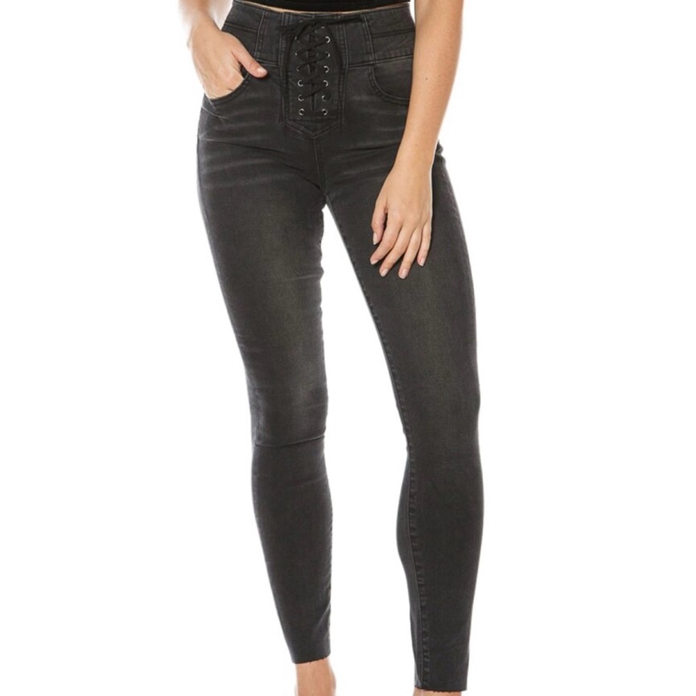 Juicy Couture High Rise Black Lace-Up Jeans